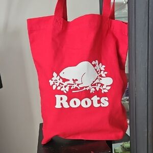 Roots Bright Red Canvas Tote with White Logo